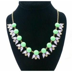 J.CREW Blue Green Rhinestones Beaded Statement Bib Gold-Tone Necklace